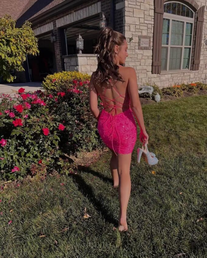 UZN Short Tight Sequin Homecoming Dresses for Teens with Slit Sparkly Sequin Mini Prom Cocktail Gowns – Bild 3