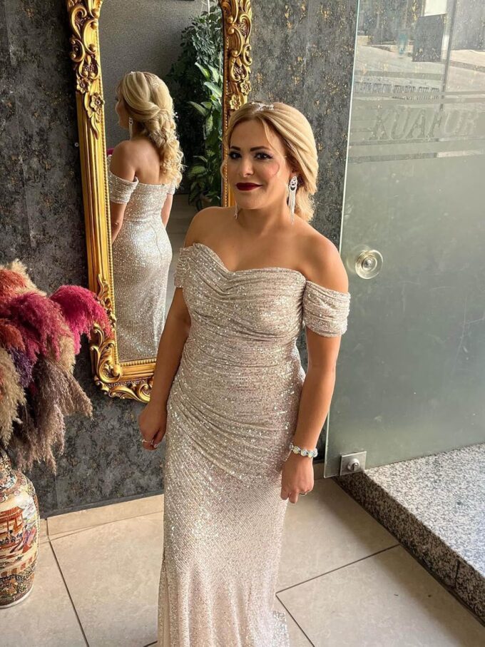 Clothfun Off Shoulder Mermaid Prom Dresses for Women Long Ball Gown with Slit Sparkly Sequin Formal Party Dress CY197 – Bild 6
