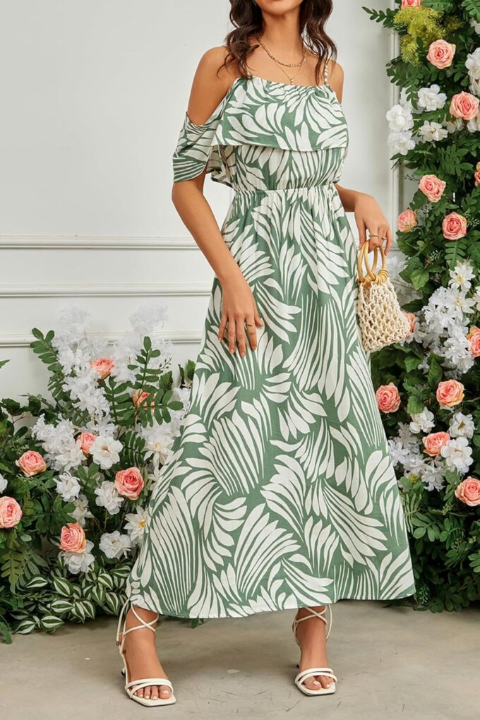 Women's Casual Summer Cold Off The Shouder Empire Waist Maxi Dresses 2025 for Vocation Beach – Bild 4