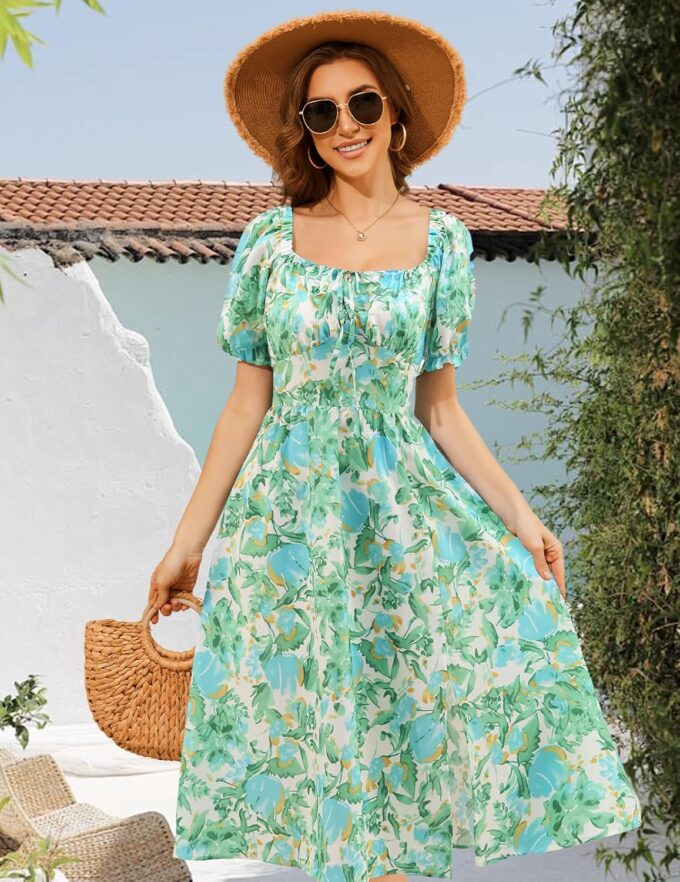 Meetjen Women's Floral Print Summer Beach Dress Midi Casual Short Sleeves Flowy A Line Dresses 2025 Boho Sundresses – Bild 3