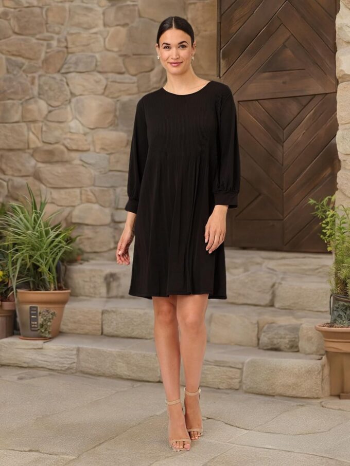 Adrianna Papell Damen Pleated Knit Crew Neck Dress Lässiges Kleid – Bild 5