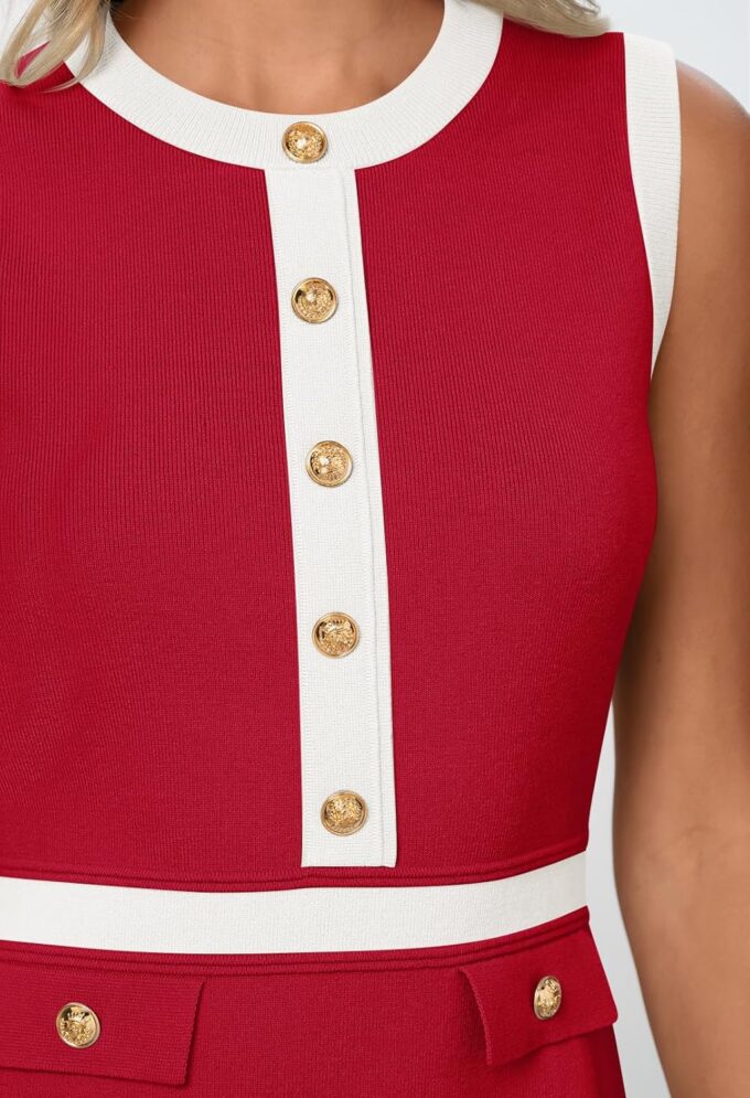 MEROKEETY Women's Formal Work Mini Dress Casual Summer Sleeveless Elegant Button Bussiness Office Outfits – Bild 4