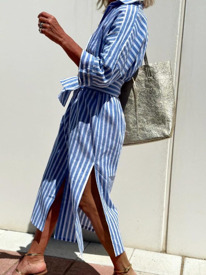 utcoco Womens 2025 Shirt Dress Casual Lapel 3/4 Sleeve Button Down Split Belted Vacation Maxi Dress – Bild 5