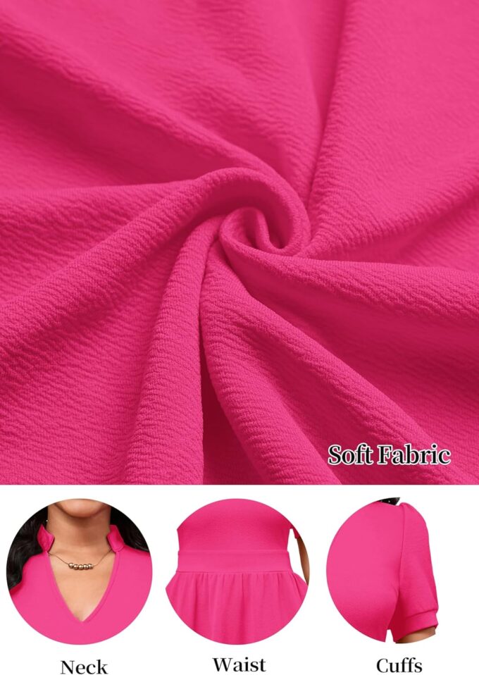 Women Dresses Short Sleeve Semi-Formal Knee Length V Neck Casual Ladies Dress – Bild 6
