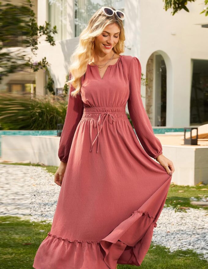 GRACE KARIN Women's Fall Dresses 2025 Long Sleeve Casual Maxi Boho Long Dress High Waisted A-Line Ruffle Dress Elegant Classy – Bild 6