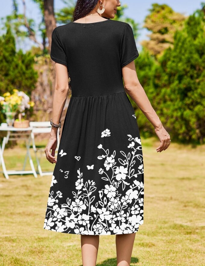 Zeagoo Women Summer Short Sleeve Midi Dress with Pockets Casual Aline Flowy Tshirt Dress Floral Vocation Beach Sundress – Bild 5