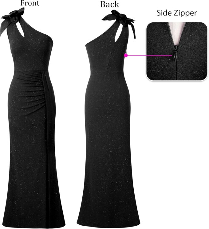 VFSHOW Womens 3D Flower One Shoulder Ruched Prom Formal Wedding Guest Maxi Dress 2023 Sexy Cocktail Split Cutout Evening Gown – Bild 4