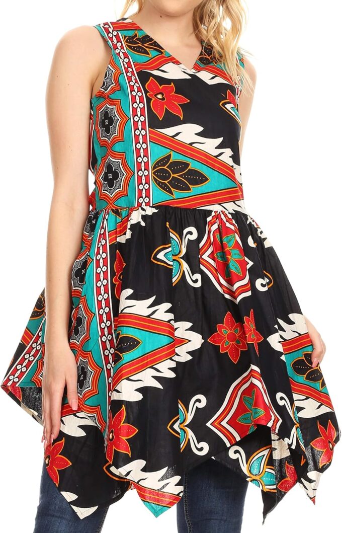 Sakkas Vale Womens African Ankara Sleeveless Short Cocktail Wrap Dress with Pocket – Bild 4