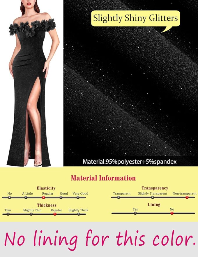 VFSHOW Womens Formal Prom Off Shoulder 3D Flowers Ruched Wedding Guest Maxi Dress 2024 Sexy High Slit Cocktail Evening Gown – Bild 5