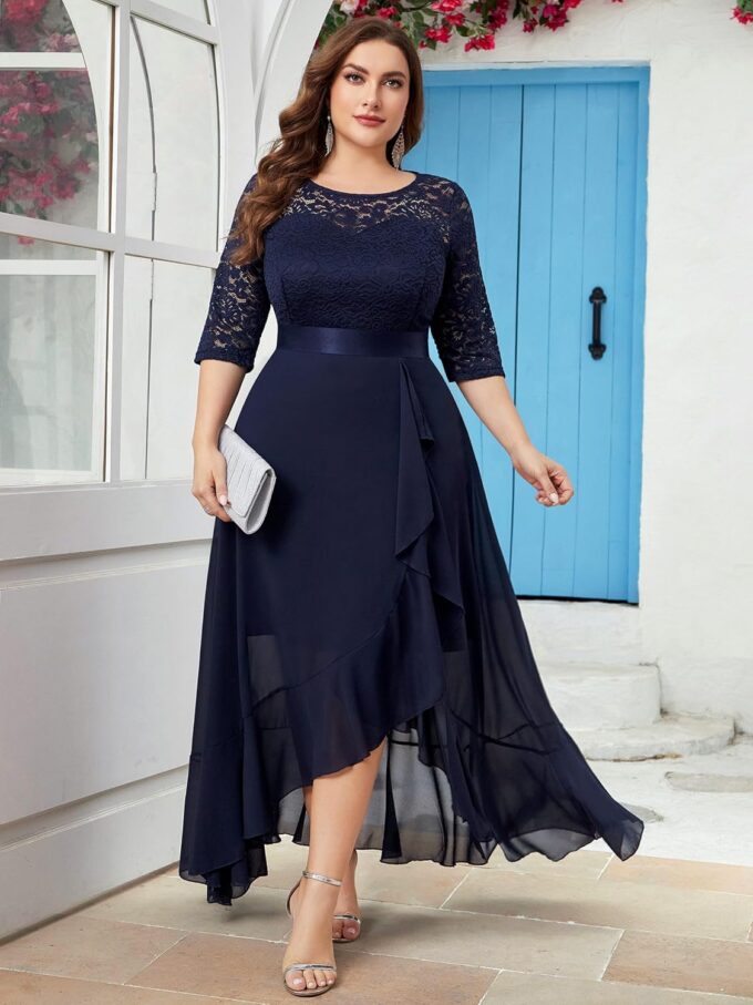 Miusol Women's Plus Size Elegant Ruffle Floral Lace Bridesmaid Maxi Dress – Bild 3