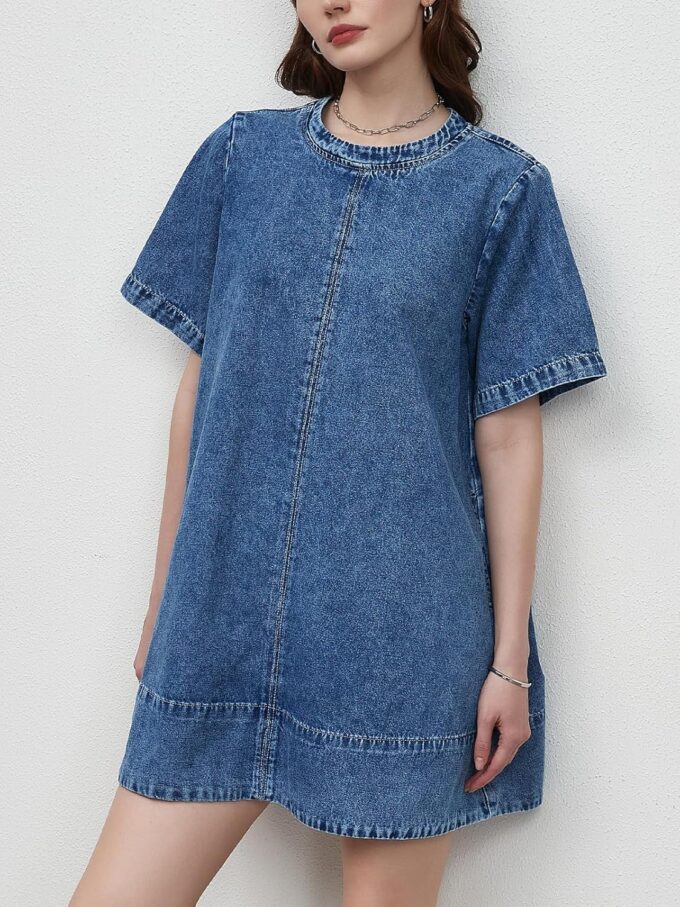 LifeShe Denim Dress for Women Summer Casual Short Sleeve Chambray Mini Jean Dresses with Pockets – Bild 5