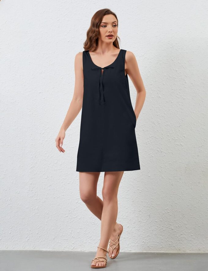 MISSACTIVER Women’s Sexy Scoop Neck Summer Mini Dress 2025 Sleeveless Tie Up Back Button Hollow Out Sundress with Pocket – Bild 5