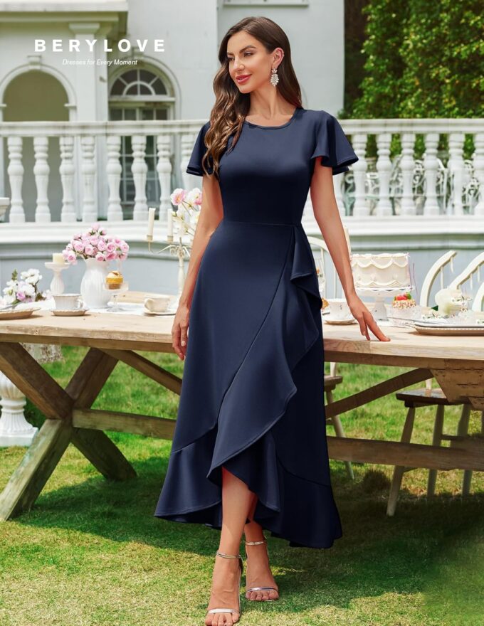 BeryLove Women Formal Party Dress Flutter Short Sleeve Wedding Cocktail Long Evening Dress – Bild 3