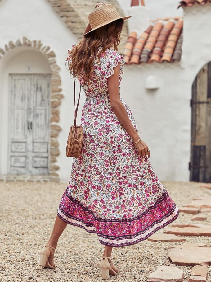 PRETTYGARDEN Women's Summer Maxi Dress Casual Floral V Neck Cap Sleeves Boho High Low Flowy Midi Long Sun Dresses – Bild 2