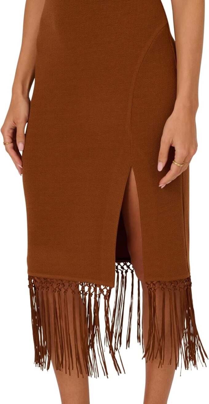 Adrianna Papell Women's Knit Fringe Trim Midi Dress – Bild 4