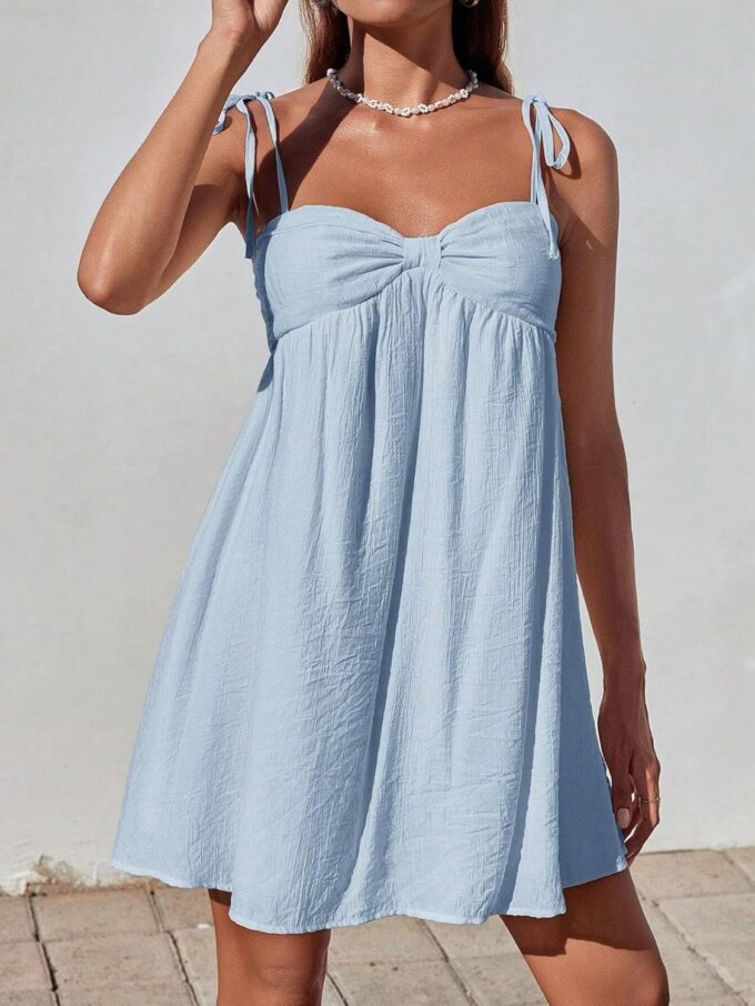 Women Sexy Tie Shoulder Cami Dress Casual Loose Sleeveless Backless Spaghetti Strap Ruched Layered Flowy Dress – Bild 6