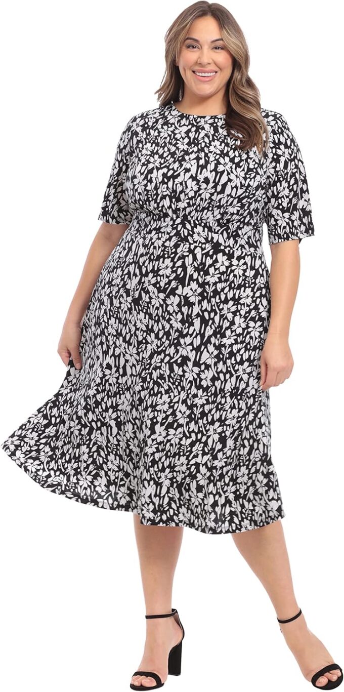 London Times Women's Inset Waist Midi Short Sleeve – Bild 6