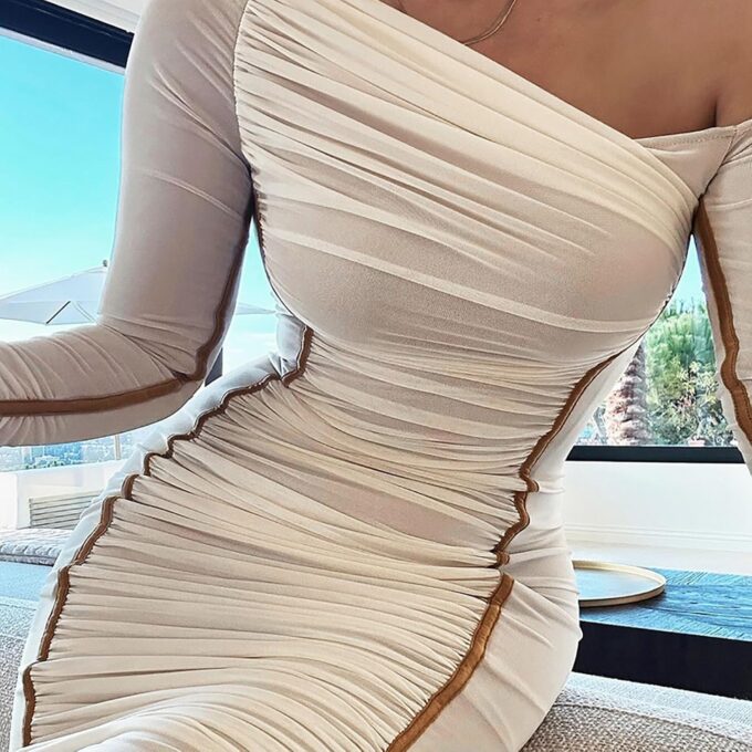 Women Sexy Mesh Maxi Dress Off Shoulder Long Sleeve Bodycon Ruched y2k Club Party Concert Night Rave Outfits – Bild 2