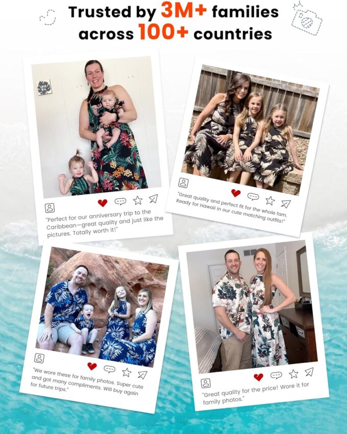 PATPAT Family Hawaiian Matching Outfits Mommy and Me Outfits Caribbean Vacation Summer Tropical Halter Sundresses and Shirts – Bild 6