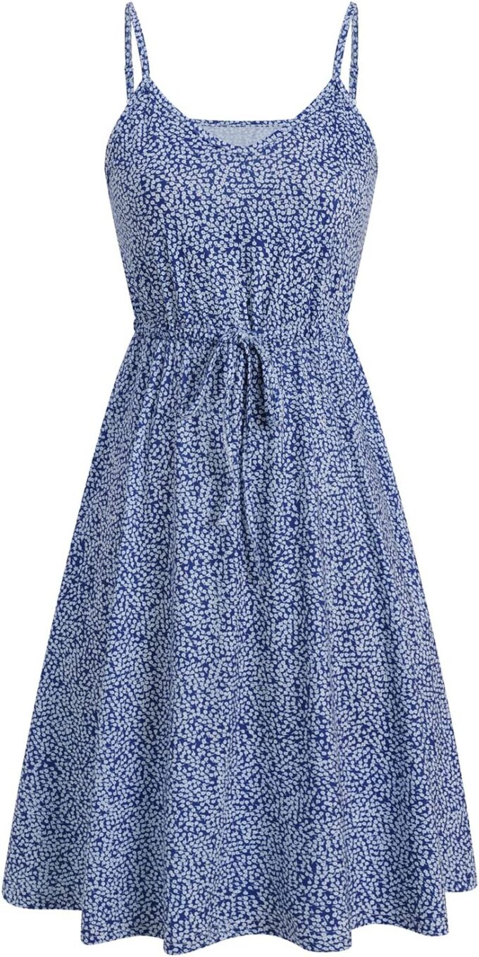 Women's Casual Summer Dress Beach Sleeveless Spaghetti Strap Adjustable Waist A Line Sun Dresses with Pockets 826 – Bild 3