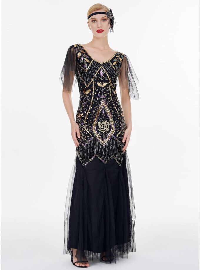 FAIRY COUPLE 1920s Floor-Length V-Back Sequined Embellished Prom Evening Dress D20S004 – Bild 4