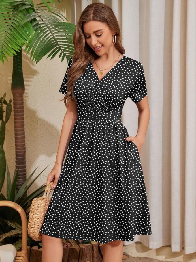 Heymoments Womens Summer Short Sleeve Casual Dresses V-Neck Midi Dress with Pockets S-2XL – Bild 2