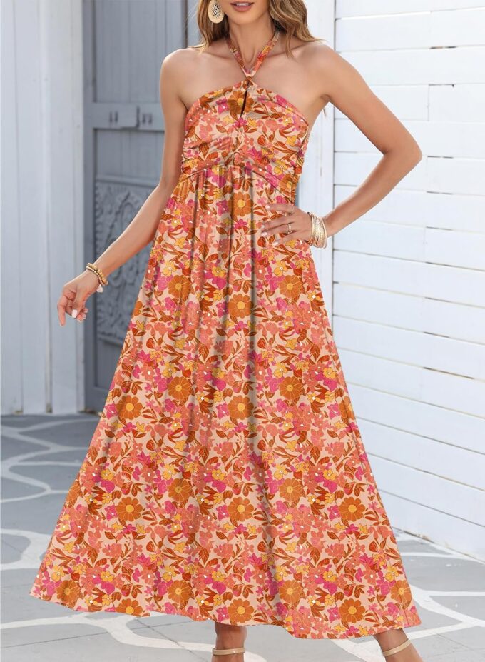 Dokotoo Women's Summer Dresses Halter Neck Sleeveless Backless Flowy A Line Boho Maxi Dress – Bild 4