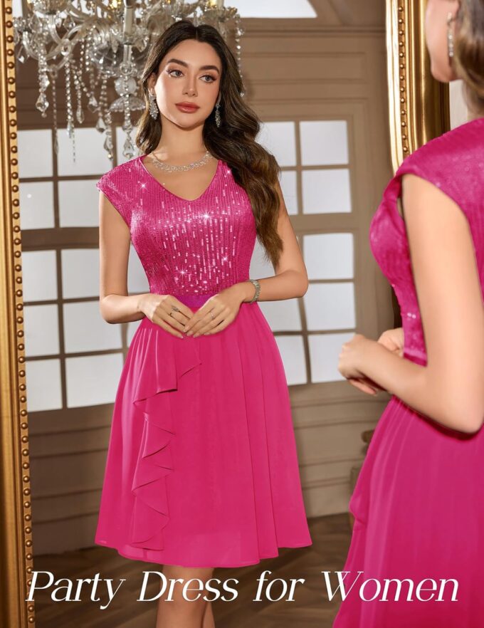 Wedtrend Women's Sequin Dress Sparkly Cocktail Dresses with Sleeve Glitter Party Dress Short Prom Dresses for Teens – Bild 5