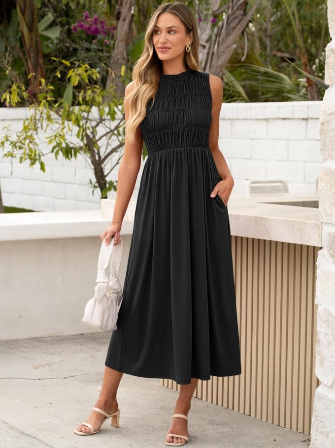 ANRABESS Women's Summer Casual Maxi Dresses Sleeveless Boho Smocked Flowy A-Line 2025 Spring Beach Vacation Sundress Pockets – Bild 2