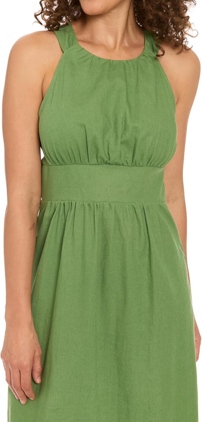 Women's Halter Neck Empire Waist Linen Blend Midi Summer Sleeveless A-line Cocktail Wedding Guest Dress – Bild 4