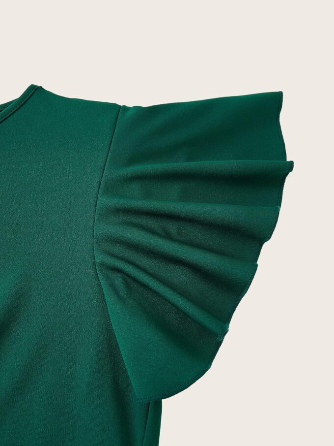 Women's Ruffle Trim Ruched Dress Crew Neck Split Hem Bodycon Elegant Cocktail Dresses – Bild 3