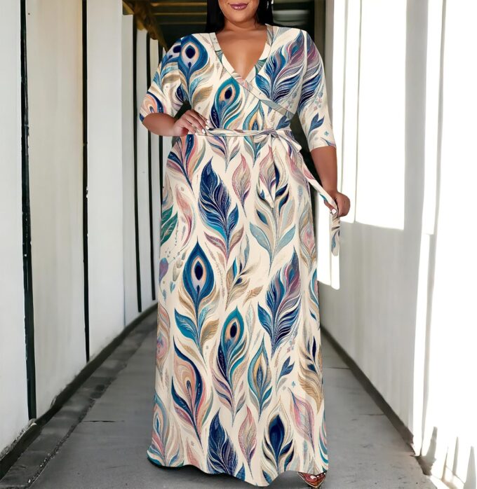 Women's Plus Size Maxi Dresses Casual Loose Short Sleeve Long Maxi Dress with Belt Wedding – Bild 4