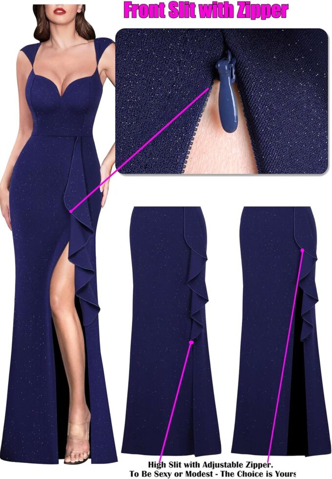 VFSHOW Womens Sexy Sweetheart Neckline Backless Ruffle Formal Prom Maxi Dress High Slit Wedding Guest Gala Evening Gown – Bild 5