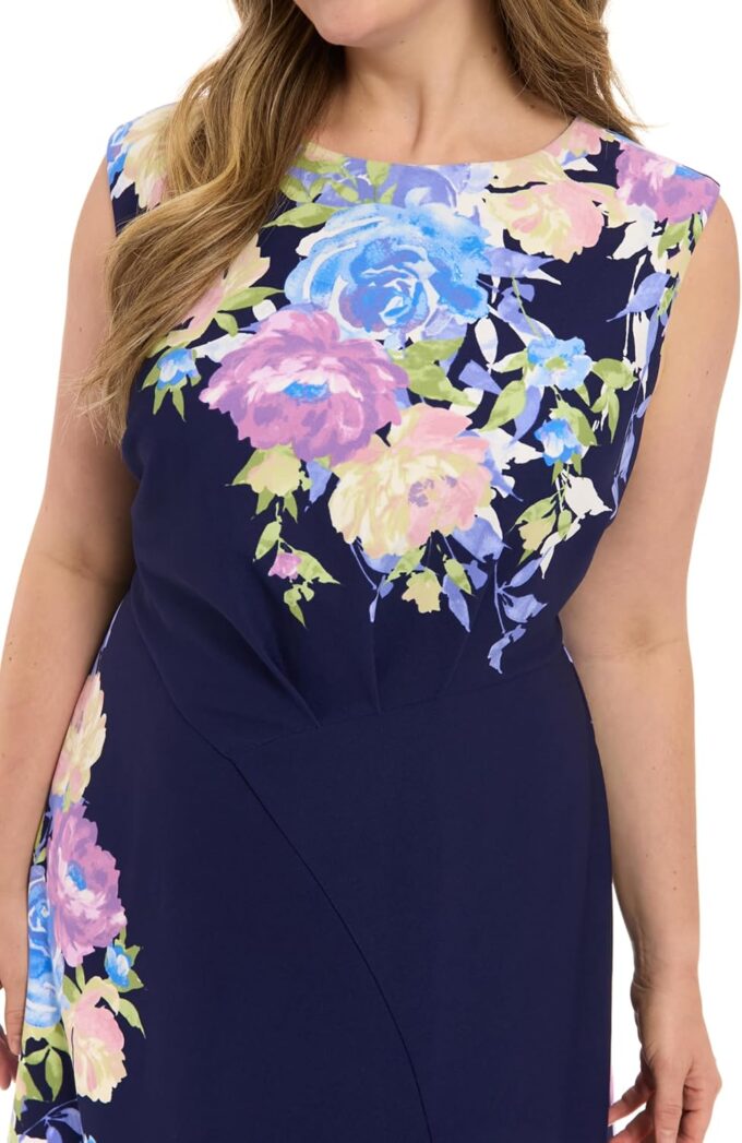 London Times Women's Extended Shoulder Asymm Seamed Flare Dress – Bild 4