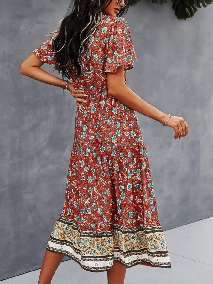 TEMOFON Women Dress Summer Sleeveless Bohemian: Floral V Neck Button Down Flowy Boho Dresses S-XL – Bild 3