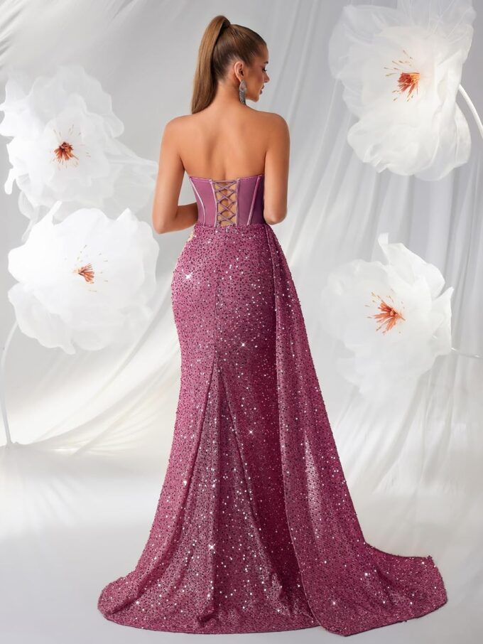 Cocktail Evening Gowns Formal Dresses for Women Sequin Tulle Wedding Guest Party Sexy Off Shoulder Floor Length Prom Dress – Bild 3