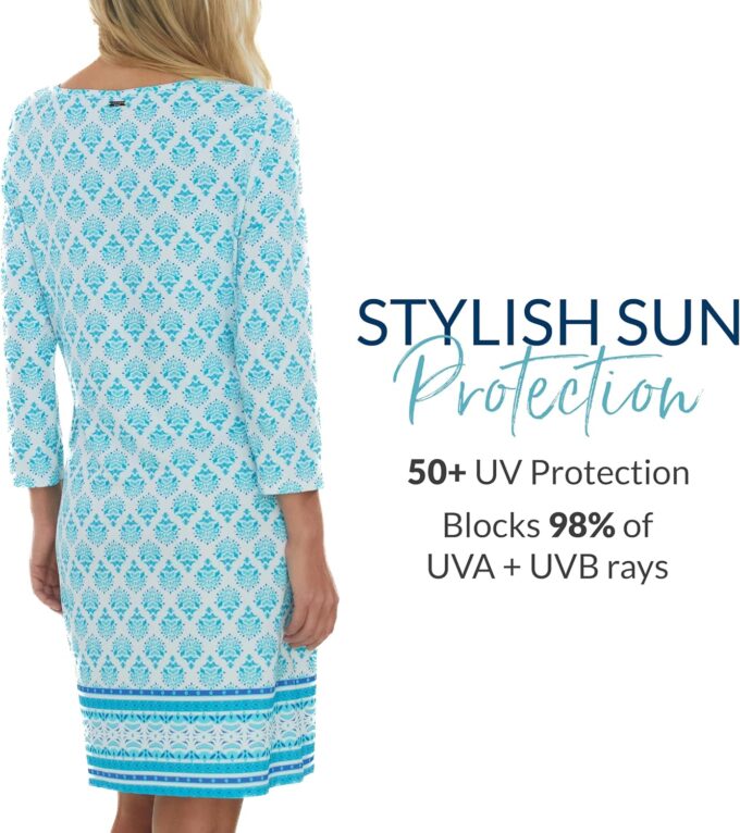 Cabana Life Shift Dress, UPF 50+ Sun Protection Casual Dress, Boat Neckline, Quarter Sleeve, Womens Fashion – Bild 3