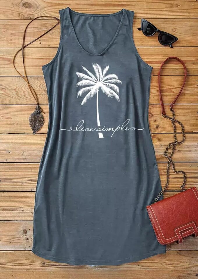 Live Simple Coconut Tree Sleeveless Dress Sunshine Sand Beach Women's Summer Casual V Neck Mini Dress – Bild 3