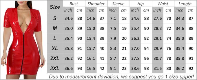 RINTONIX Women's Sexy Deep V Neck Faux Leather Club Dress Long Sleeve Wet Look Bodycon Party Dress Zip Up Clubwear Dress – Bild 2