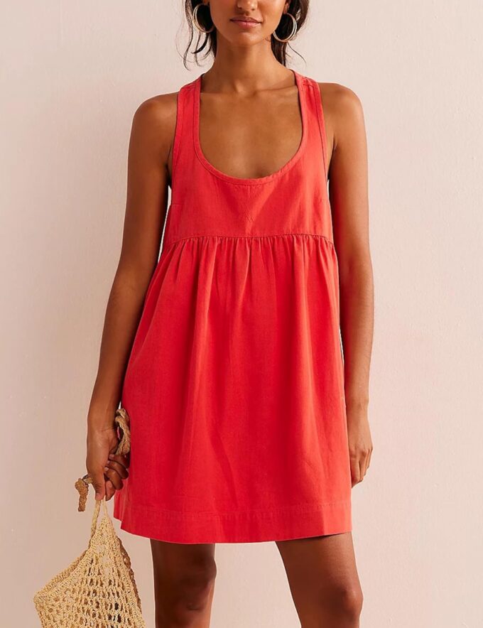 Womens Summer Dresses Sleeveless Square Neck Mini Dress Open Back Casual Babydoll Sundress – Bild 2