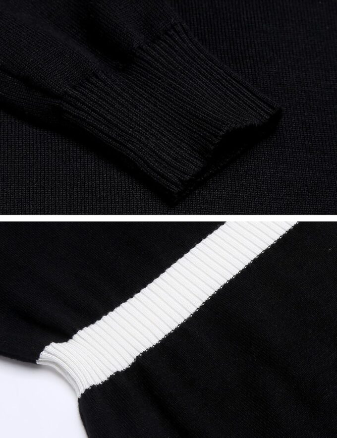 Beyove Sweater Bodycon Kleid Damen Colorblock Streifen Langarm Strickpullover Kleid Wear to Work Dress XS-XXL, schwarz, Klein – Bild 6