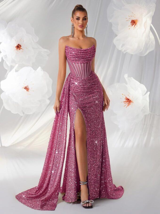 Cocktail Evening Gowns Formal Dresses for Women Sequin Tulle Wedding Guest Party Sexy Off Shoulder Floor Length Prom Dress – Bild 7