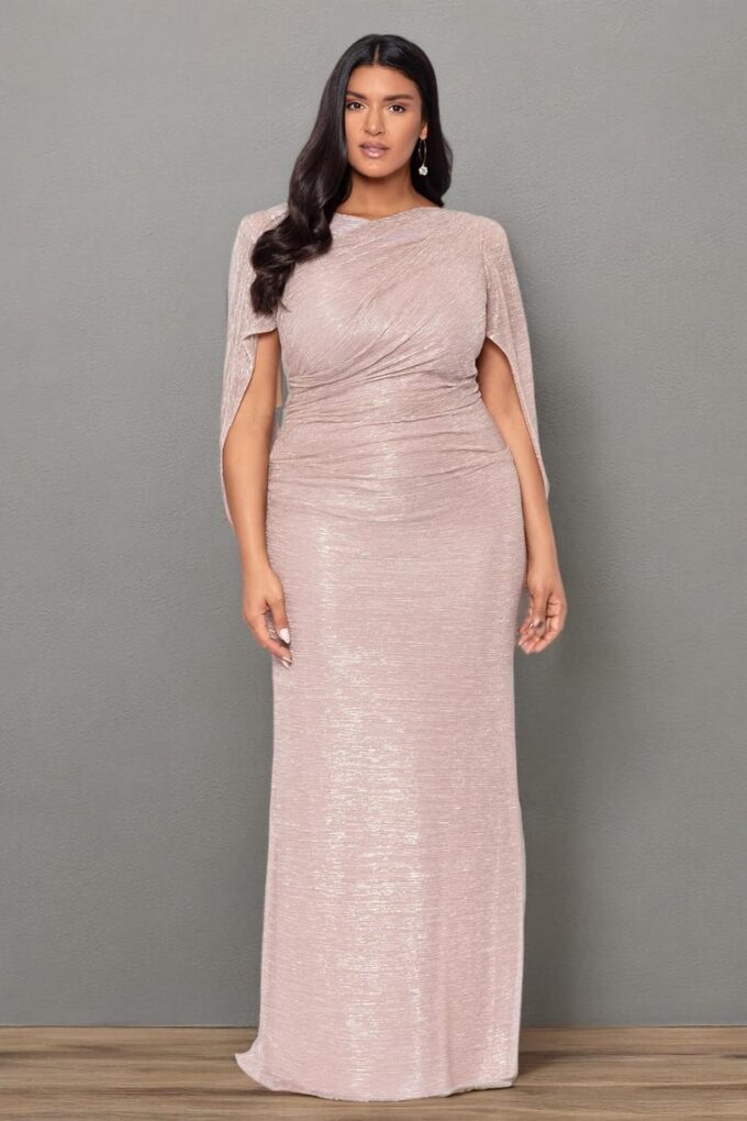 Betsy & Adam Women's Plus Size Long Metallic Stretch Cowl Neck Drape Back Dress – Bild 6