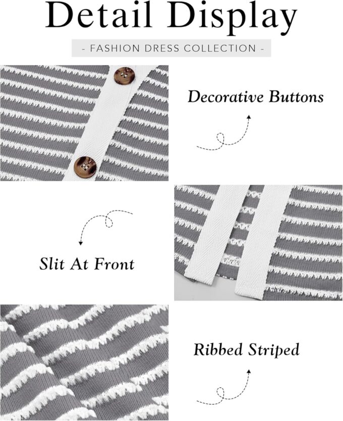 BTFBM Women Casual Long Sleeve Dress Fall Dresses 2024 Striped Midi Dresses Decorative Button Ribbed Knit Dresses – Bild 5