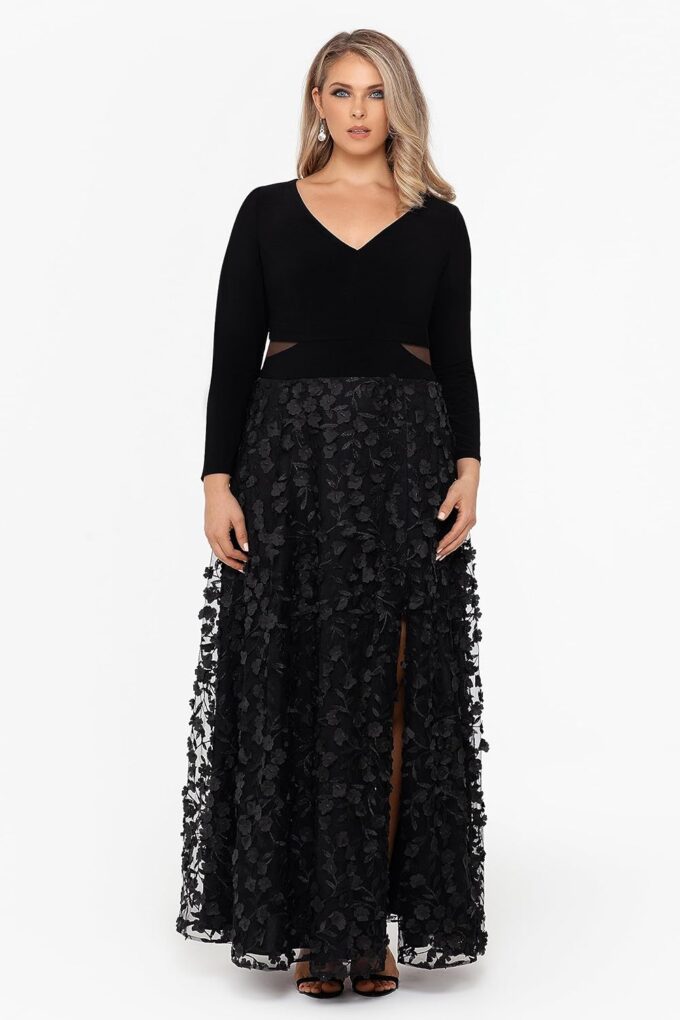 Xscape Women's Plus Size Long Sleeve V-Neck Floral Skirted Dress – Bild 4