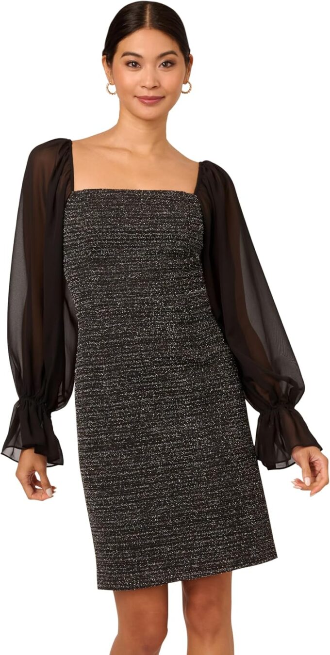 Adrianna Papell Women's Metallic Boucle Combo Dress