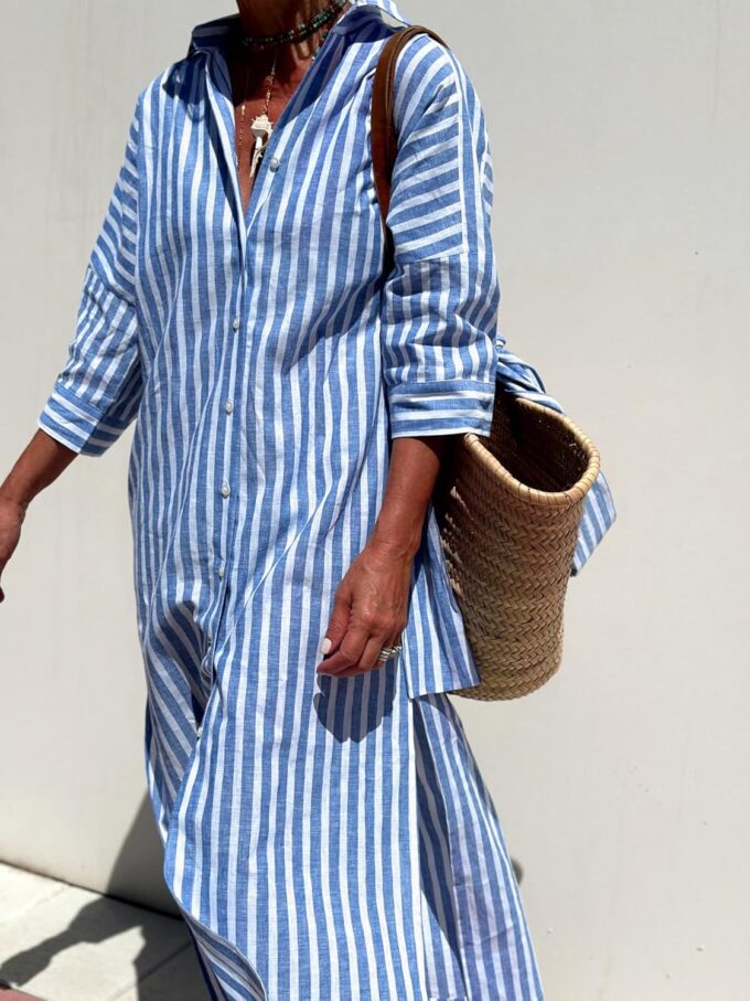 utcoco Womens 2025 Shirt Dress Casual Lapel 3/4 Sleeve Button Down Split Belted Vacation Maxi Dress – Bild 4