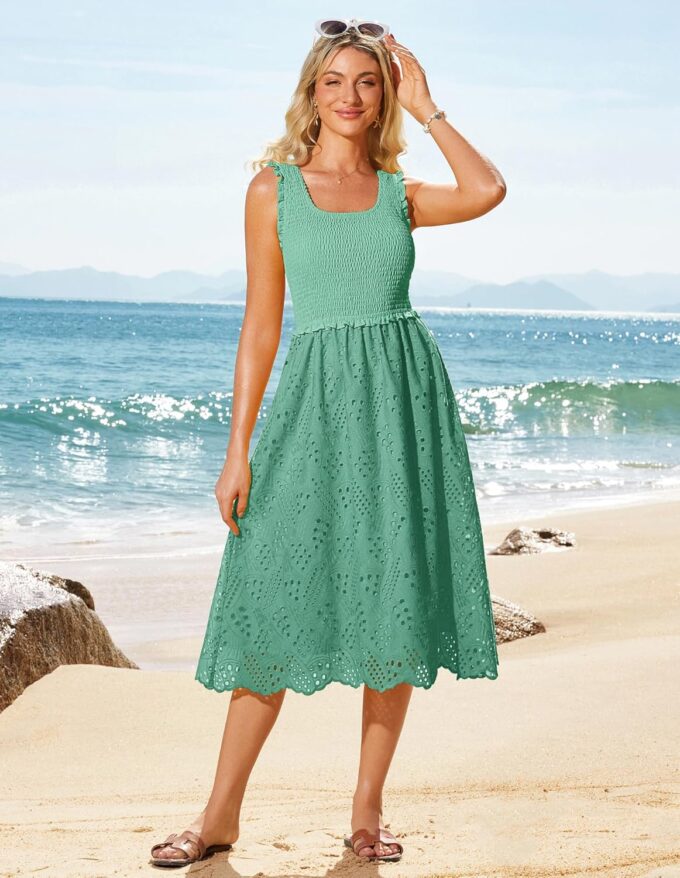 GRACE KARIN 2025 Womens Dress Summer Sleeveless Casual Vacation Embroidered Midi Dress with Pockets – Bild 3