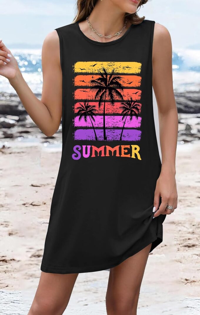Summer Beach Dress Sundresses for Women Sunsets Graphic Mini Tank Sleeveless Hawaiian Vacation Outfits – Bild 3