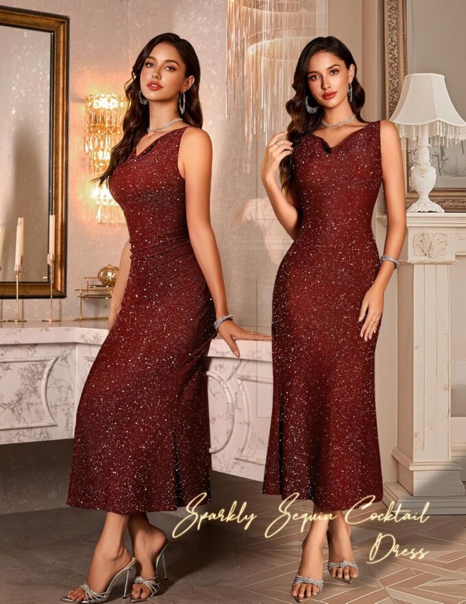 BeryLove Formal Sequin Wedding Guest Prom Cocktail Cowl Neck Bodycon Dresses – Bild 4